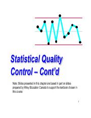 Lecture Notes On Statistical Quality Control