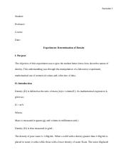 Experiment 1 Object To Determine The Density And Relative Density Of A