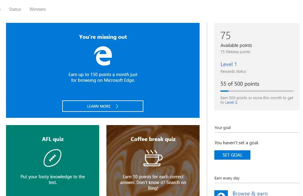 Microsoft Rewards Dashboard Login Page Url