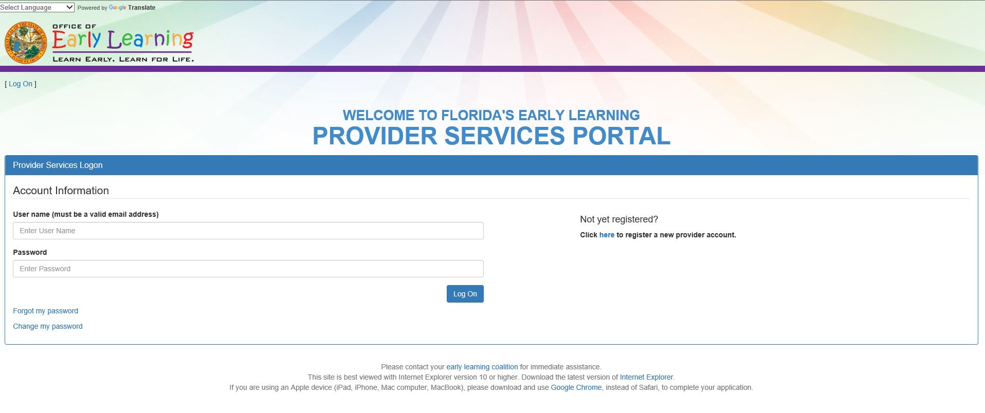 Childcare Provider Portal Login