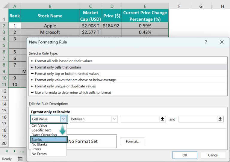 Conditional Formatting If Cell Is Not Blank