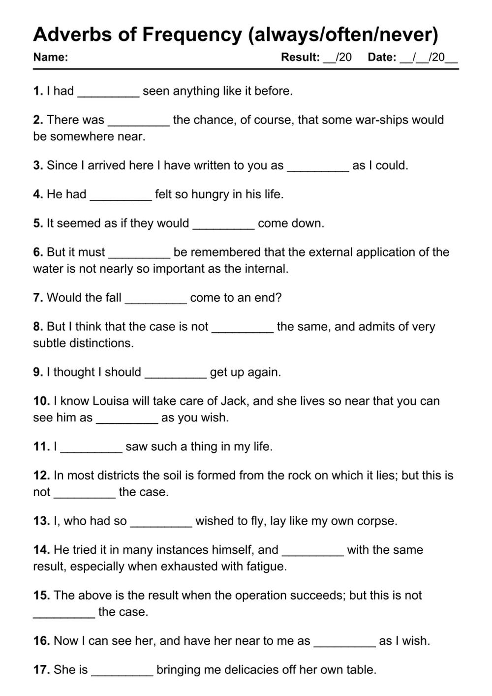 Adverbios De Frecuencia Worksheets