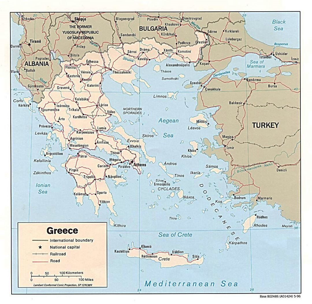 Detailed Political Map Of Greece With Relief Roads And Major Cities