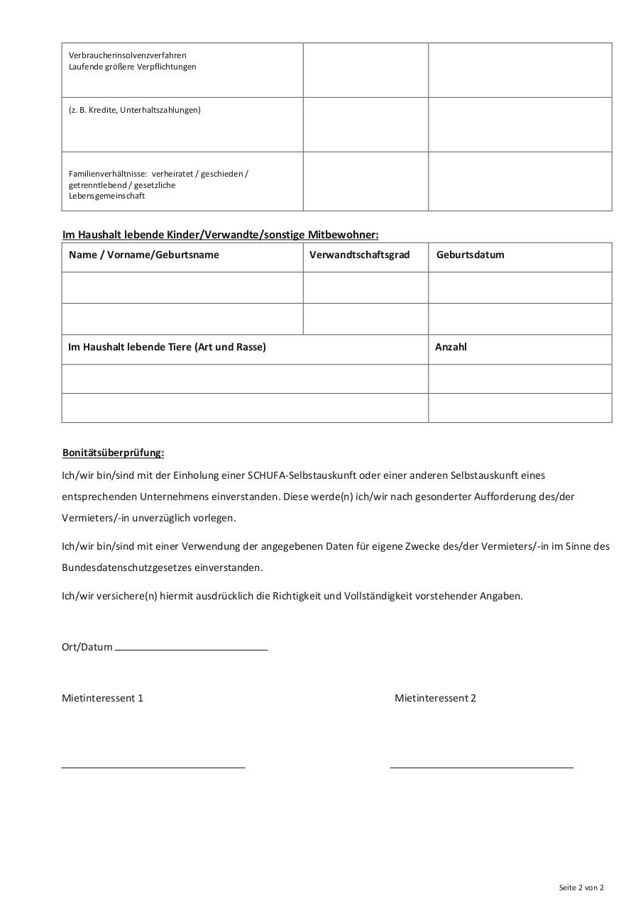 Mieterselbstauskunft Blanko Neu Pdf