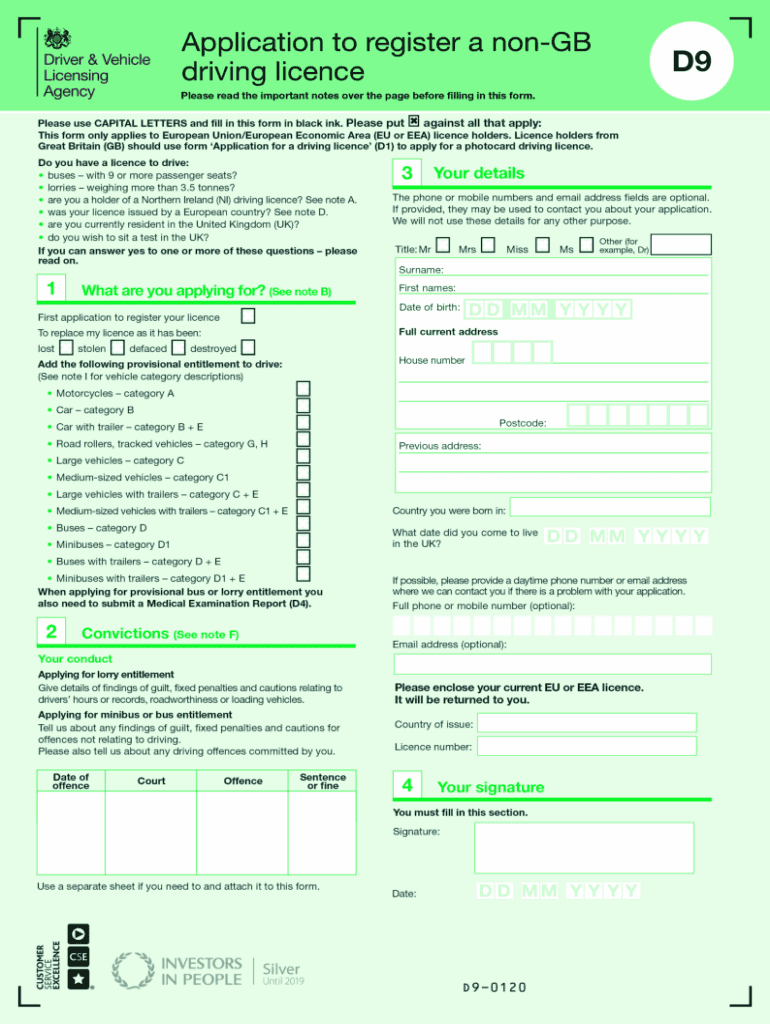 Dvla Form D2 Download