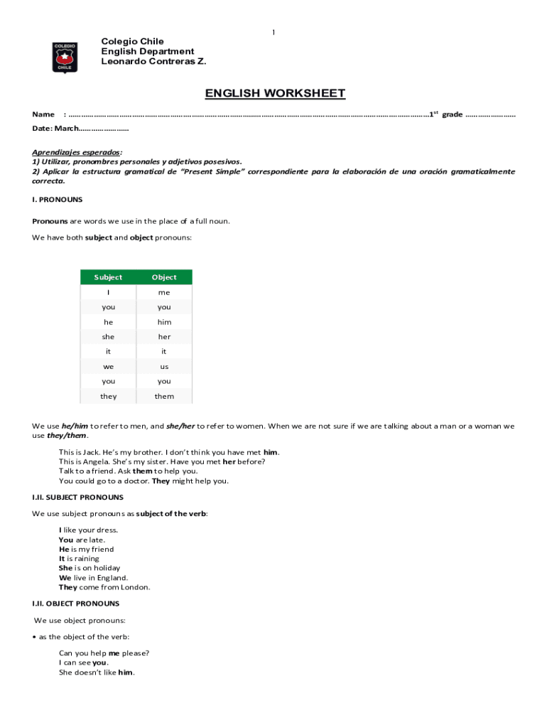 Grade 1 English Paper Pdf
