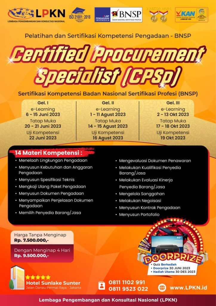 Jadwal Pelatihan Sertifikasi Pengadaan Cpsp Certified Procurement