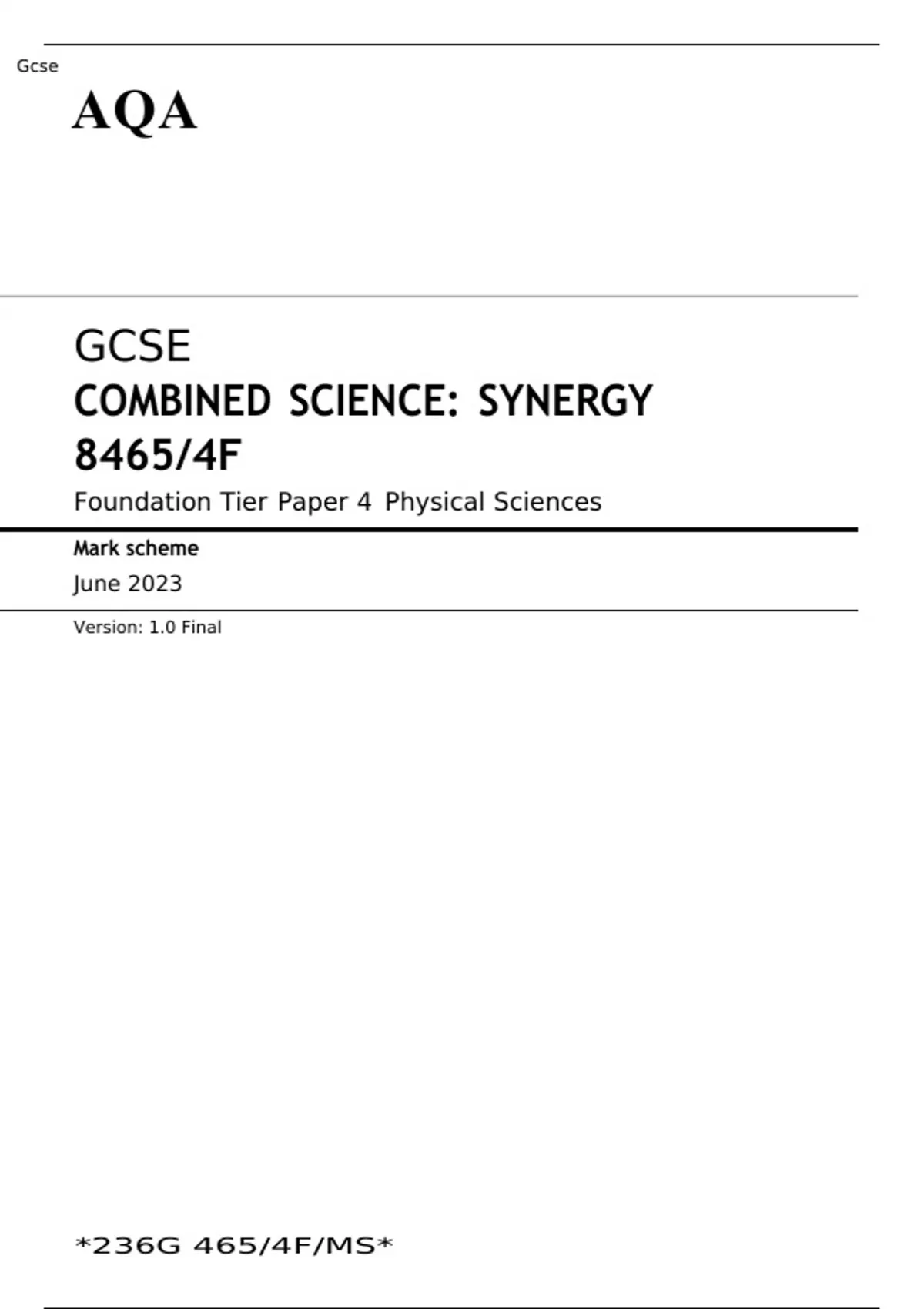 Aqa Combined Science Synergy Gcse Mark Scheme Paper 3 Physical Sciences
