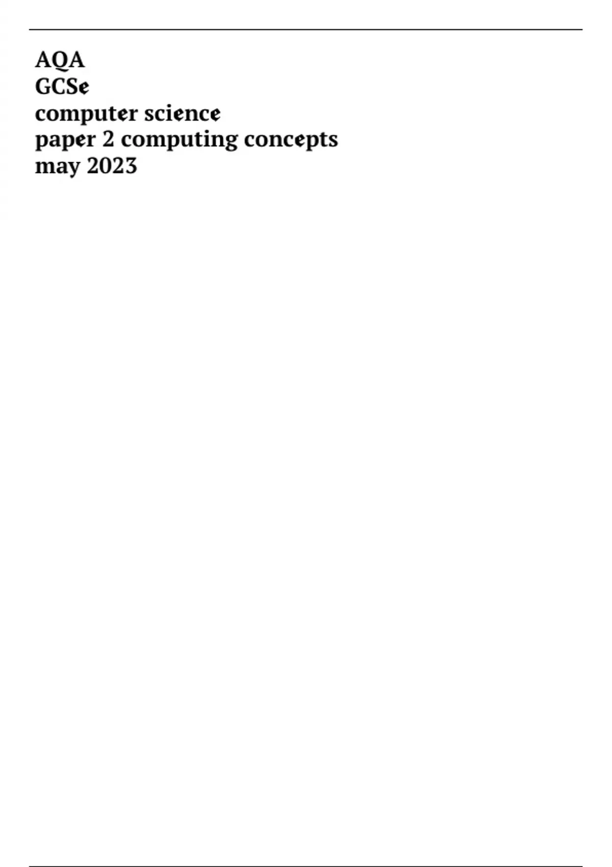 Aqa Gcse Computer Science Past Papers