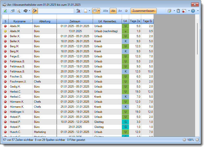 Urlaubsverwaltung Time Organizer Zeiterfassung