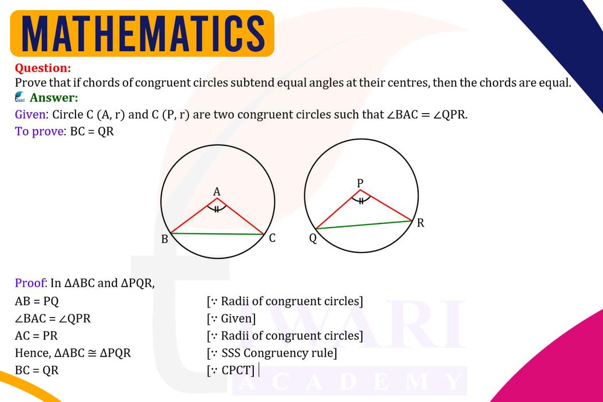 Proove That Equal Chords Of A Centre Or Of Congruent Circles Are
